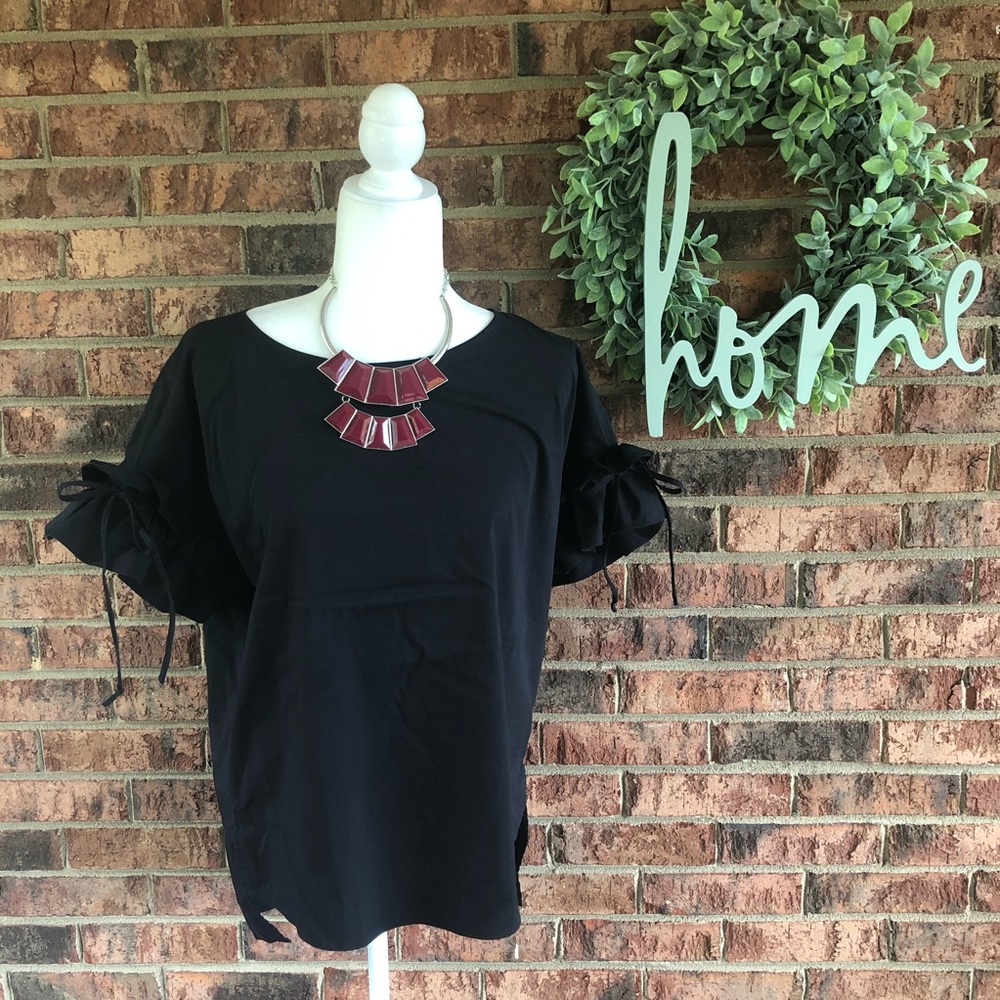 { BELLE&SKY } Black Ruffle Sleeve Work Casual Top